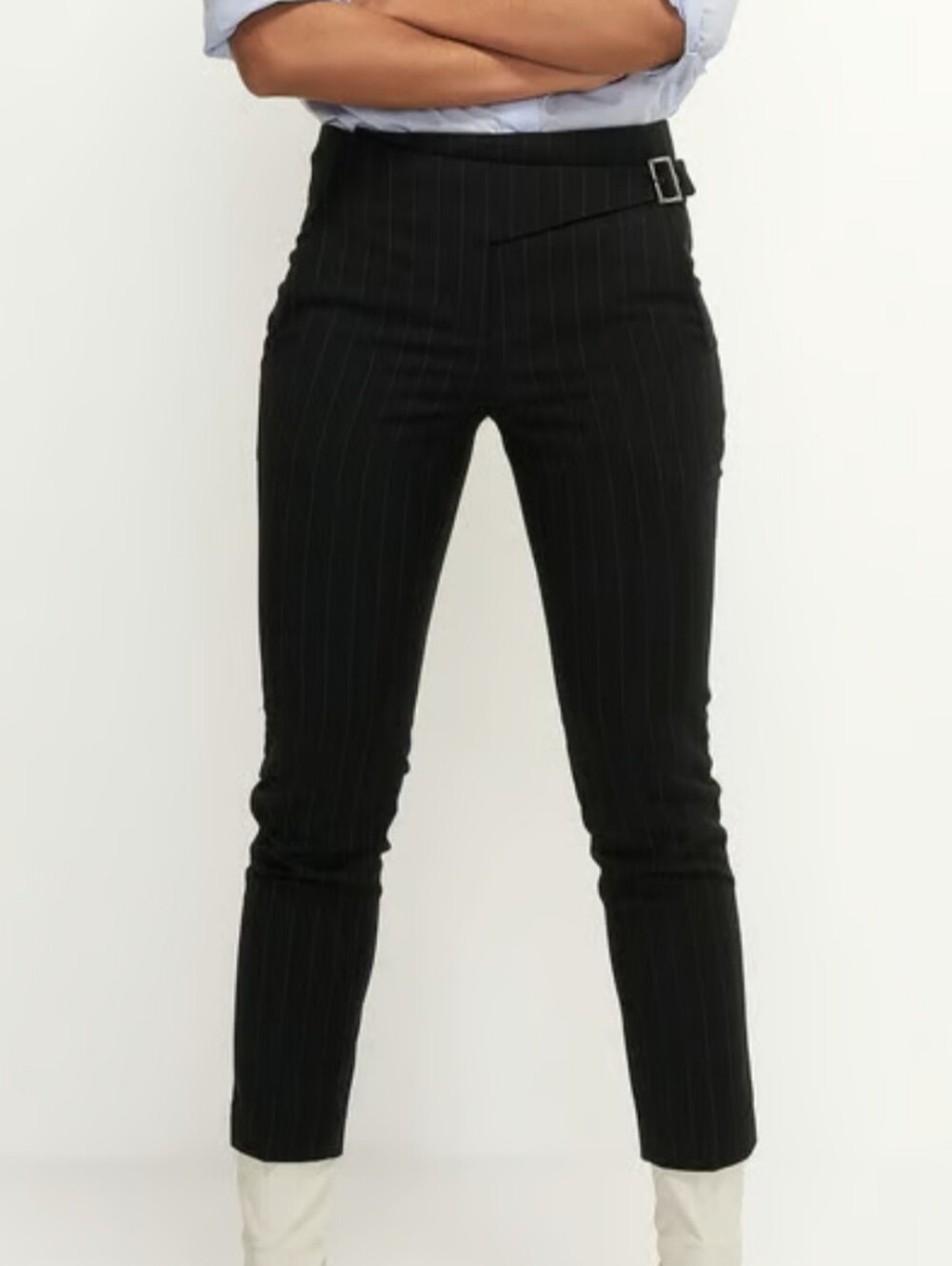 ba&sh Black Pinstripe Bango Pants Straight Leg European Tailored Refined Relaxed